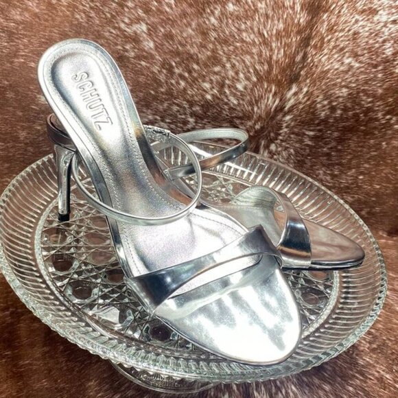 Schutz Jessica Mid Mule Heels | Metallic Silver | Size 7.5B | MSRP $118 - Picture 2 of 7